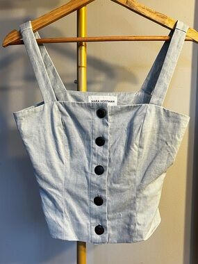 Mara Hoffman Pale Blue Button-Front Crop Top